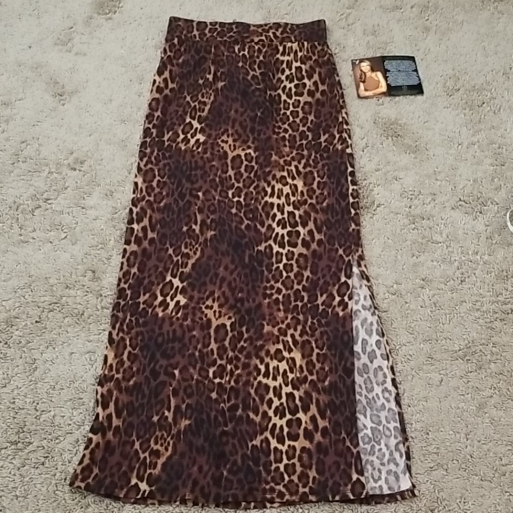 IMAN GLOBAL CHIC LONG LEOPARD MAXI SKIRT XS NWT!!